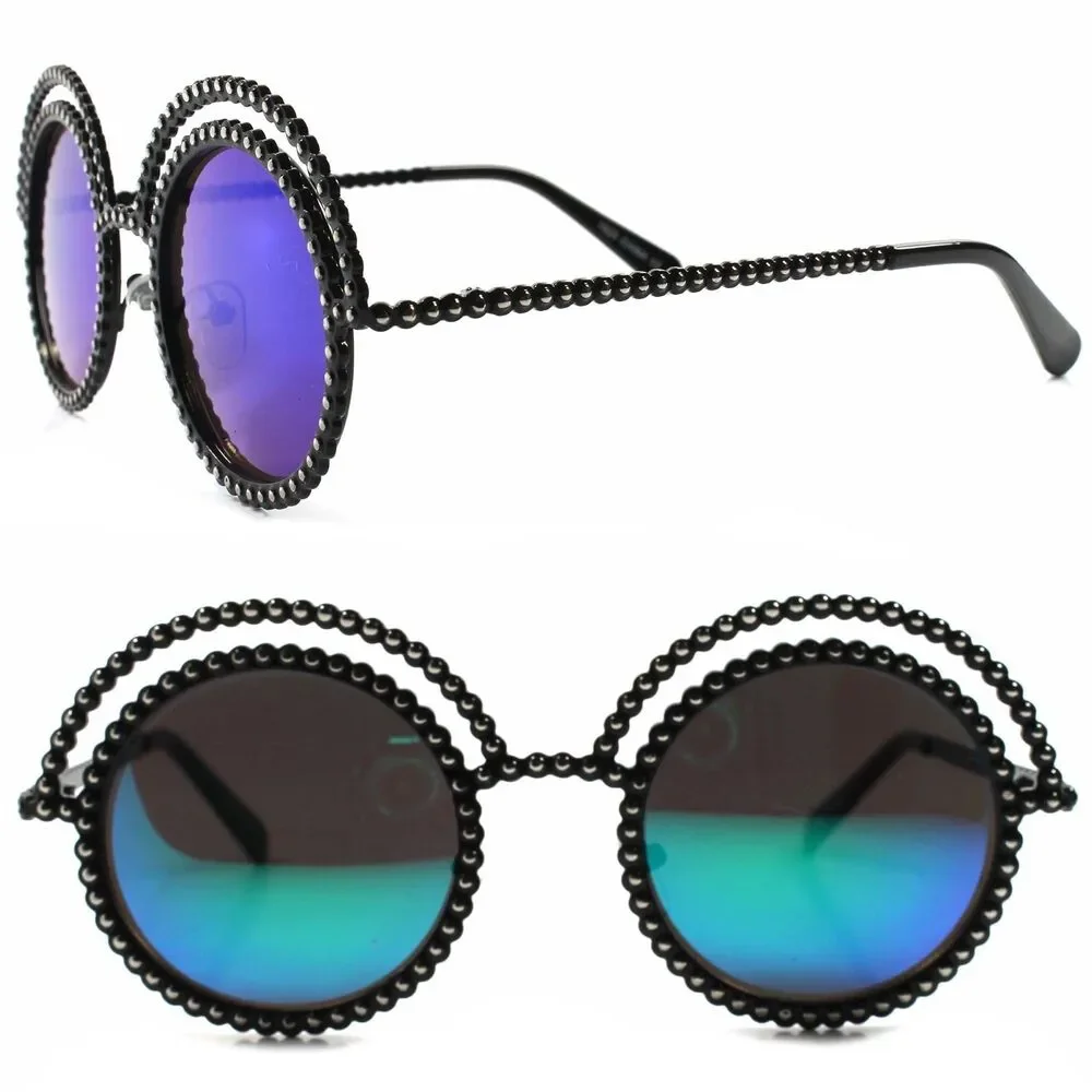 Elegant Celebrity Fashion Vintage Green Lens Womens Designer Round Sunglasses
